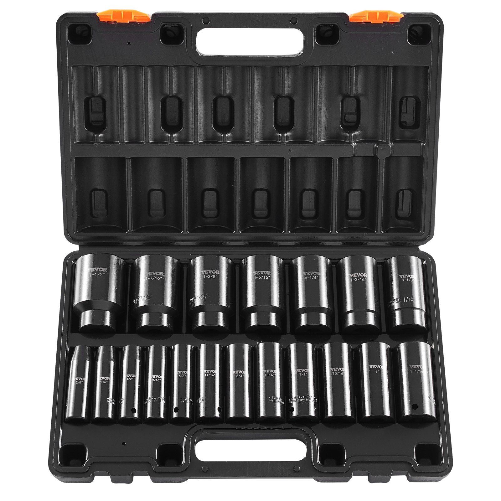 19pc 6-Point Deep 1/2in Drive Impact Socket Set 3/8-1-1/2in Chrome Vanadium
