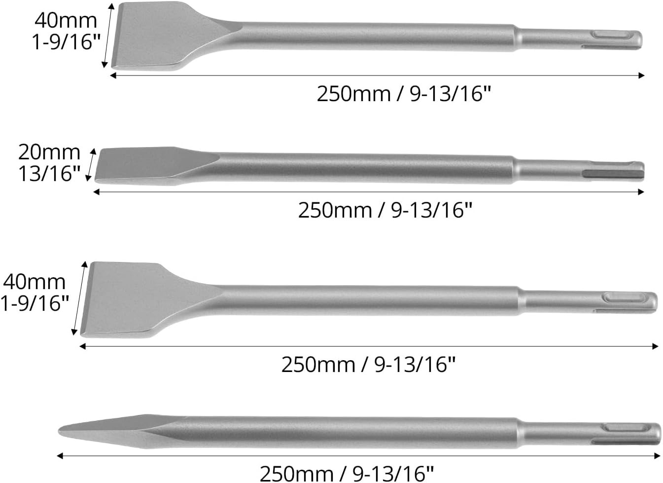 Masonry Chisel Set, 4-Piece Tile Removal Chisel Bits for Rotary Hammer Drills