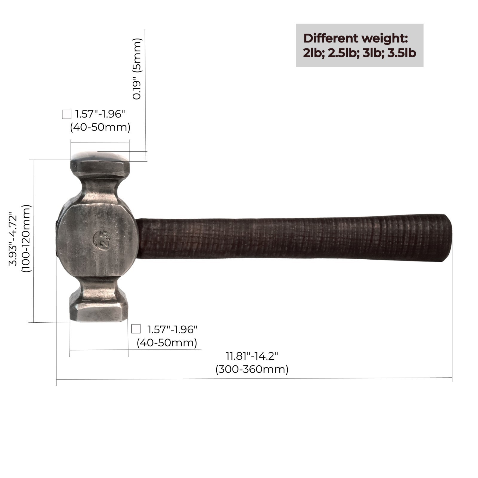 Blacksmith Rounding Hammer 3.5 lb Hand Forged AISI 1045 Steel Ash Handle Tool