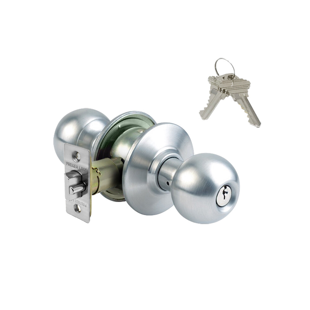 Grade 3 – Entry Door Ball Knob Keyed Alike Stainless + 2 Keys GR3S