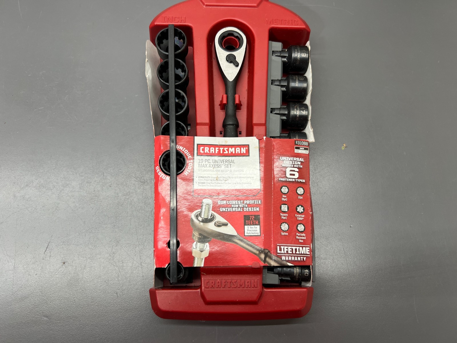 NOS CRAFTSMAN 31088 19pc METRIC SAE MAX AXESS PASS THROUGH SOCKET SET – UNOPENED