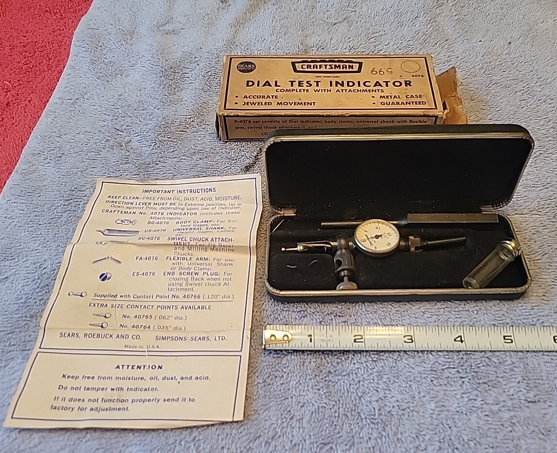 Craftsman No. 9-4076 Jeweled Bearing Dial Test Indicator W/Box & Paperwork USA