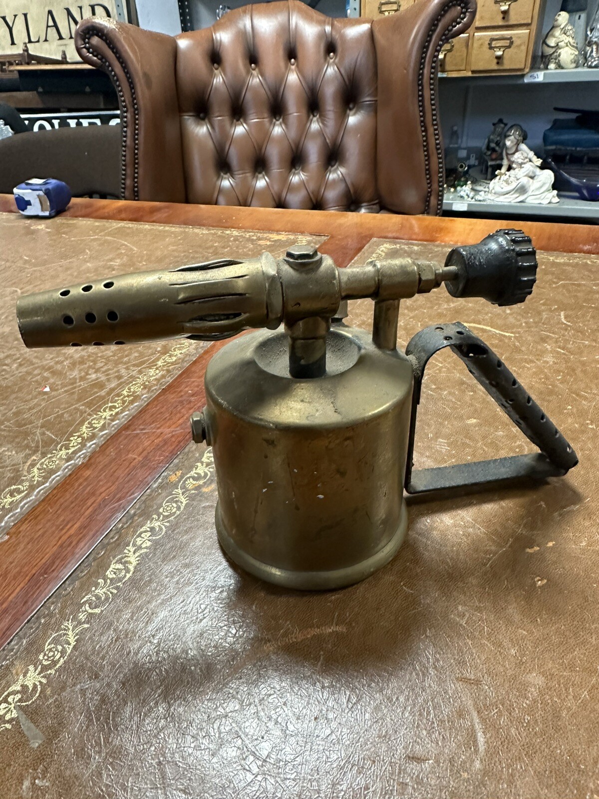 Vintage British Burmos Brass Paraffin Blow Torch 25x15cm