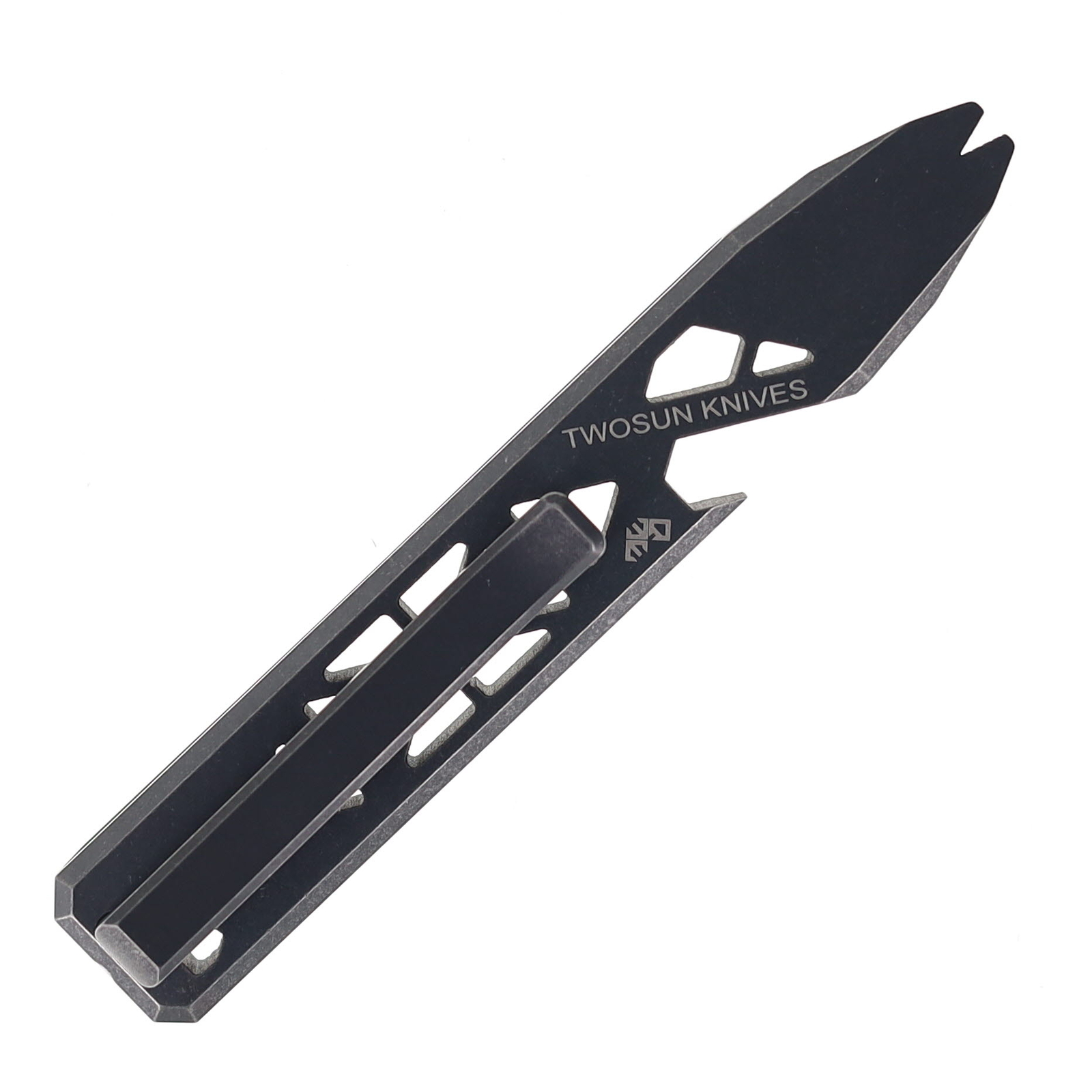 TwoSun Black Stonewashed Titanium Pry Bar Bottle Opener w/ Pocket Clip EDC-28-BK