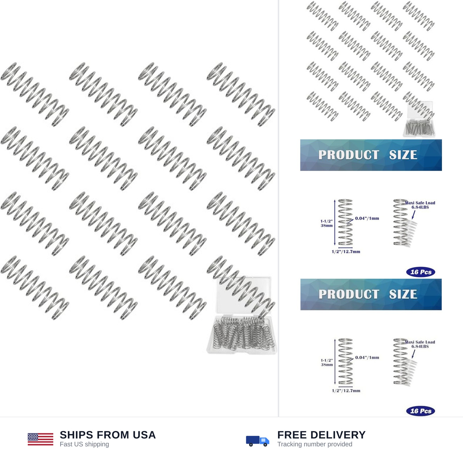 16PCS SP9706 Small Compression Spring 1/2 Inch x 1-1/2 Inch Stainless Steel M…