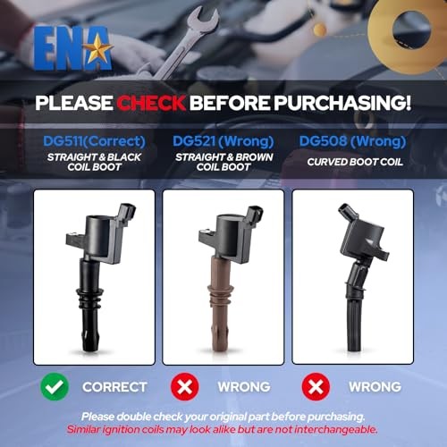 ENA Set of 8 Straight Boot Ignition Coil Pack Compatible with Ford Lincoln