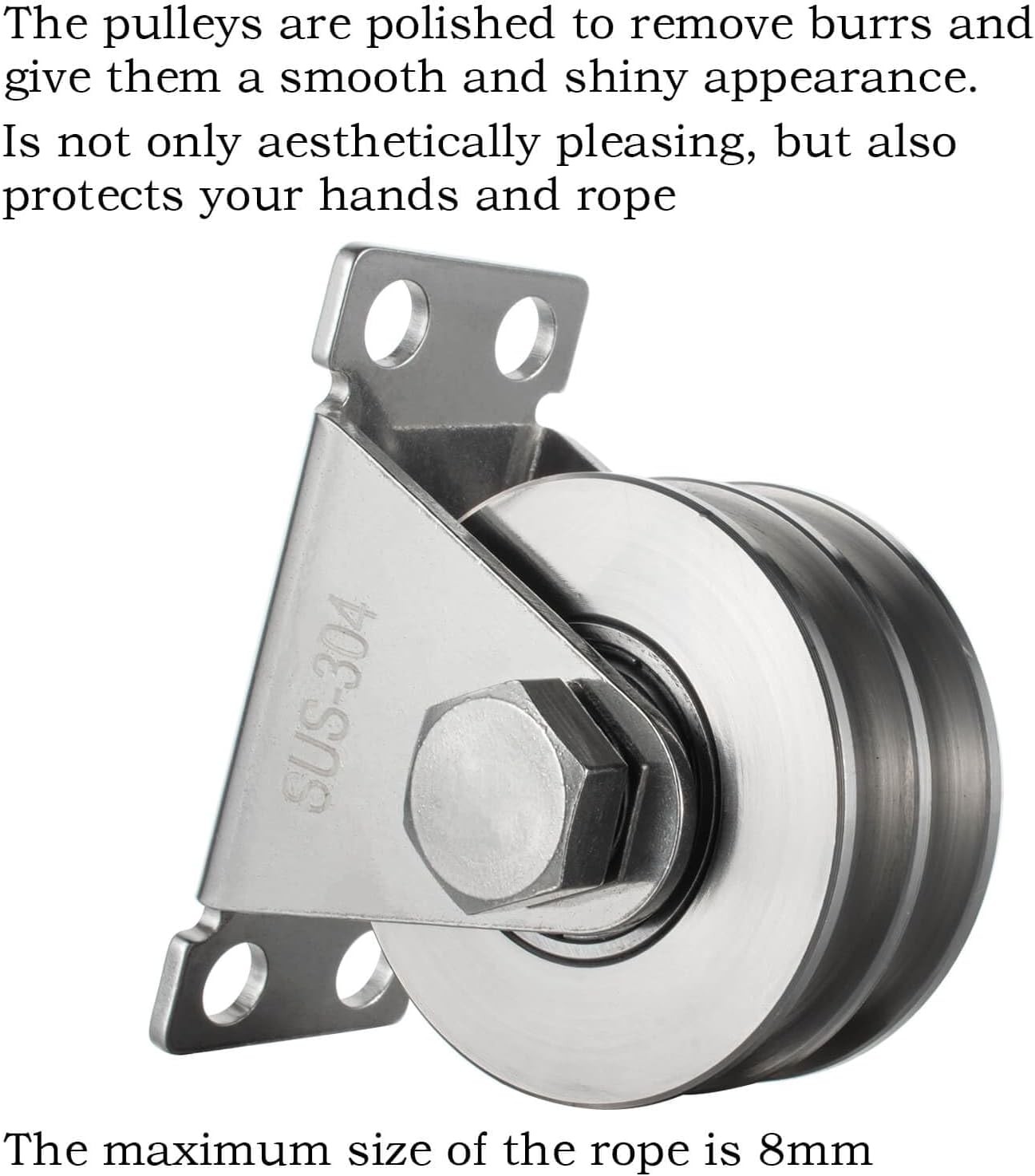 Double Groove Cable Fixed Pulley Block, Heavy Duty Stainless Steel, Bearing Insi
