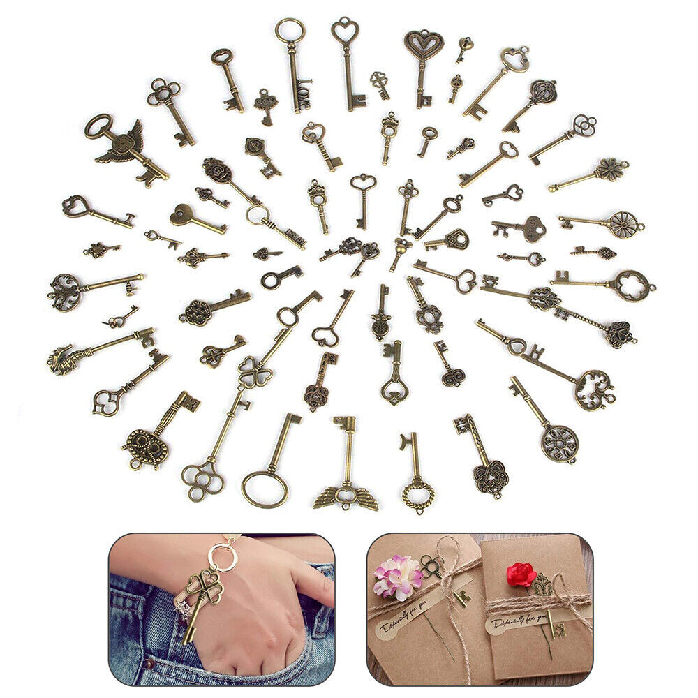 69 Pc Set Antique Vintage Old Look Ornate Skeleton Keys Necklace Pendant Decors