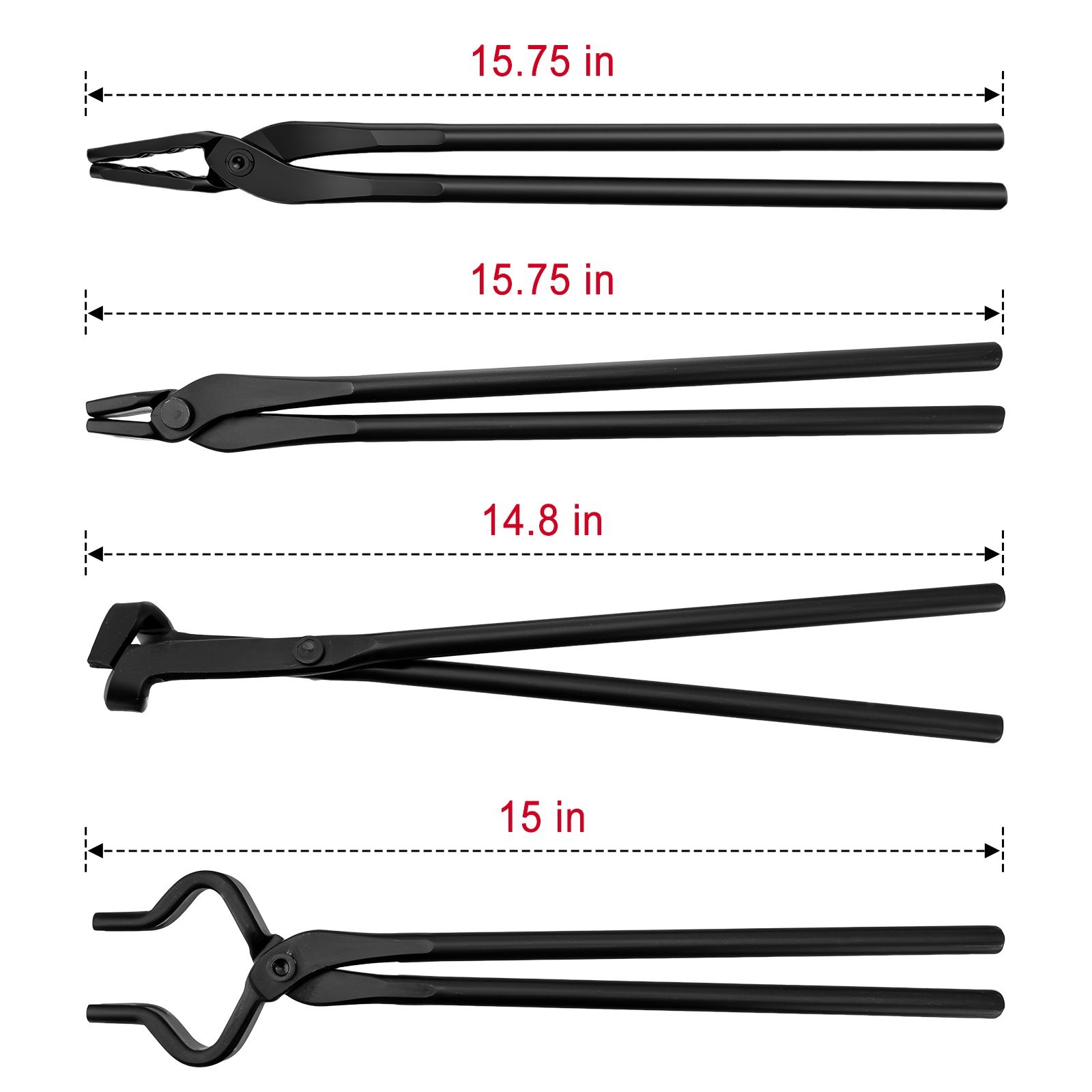 Set of 4 Blacksmith Tongs Heavy Duty for Bladesmithing and Blacksmithing Tool