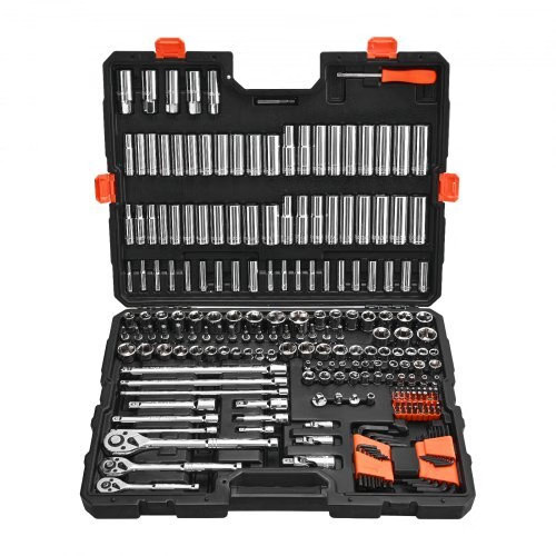 Socket Set, 225 Pieces, 3/8 & 1/4 & 1/2 inch Drive Socket and Ratchet Set, SAE a