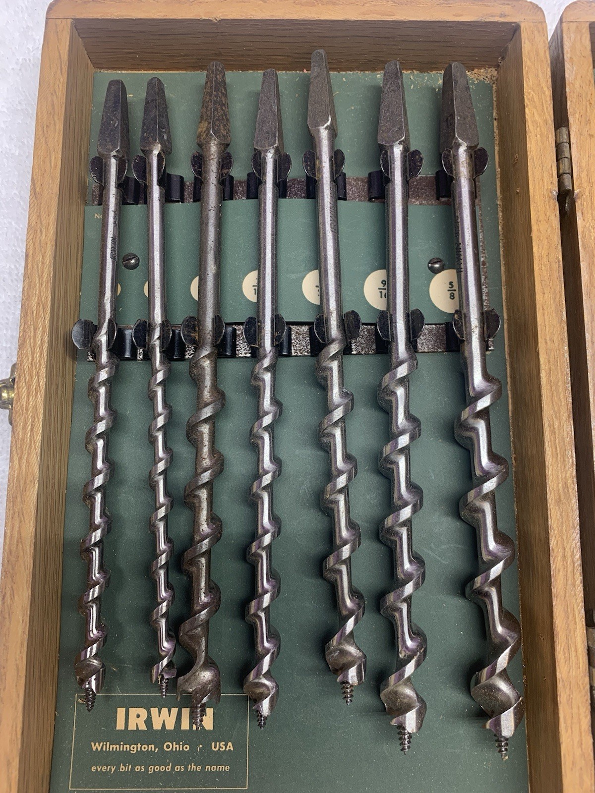 Vintage Irwin Complete 13 pc Set Auger Brace Bits USA With Original Wood Box