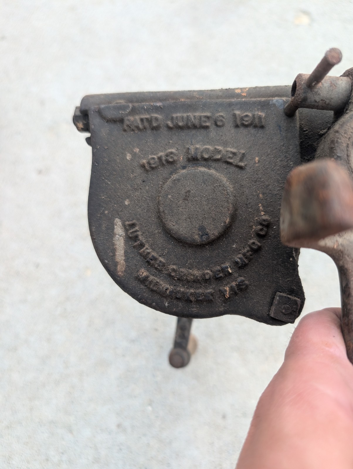 Pair Of Antique Grinders Bench Mount Hand Crank Black Wood Handle Luther 1916