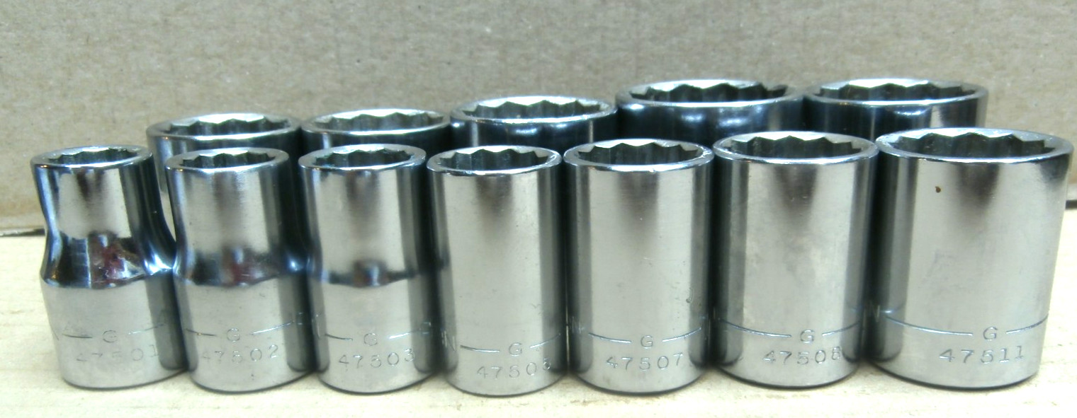Lot/12 pcs CRAFTSMAN USA Sockets 1/2″ Dr 12 pt 47501 7/16 – 47516 1-1/8