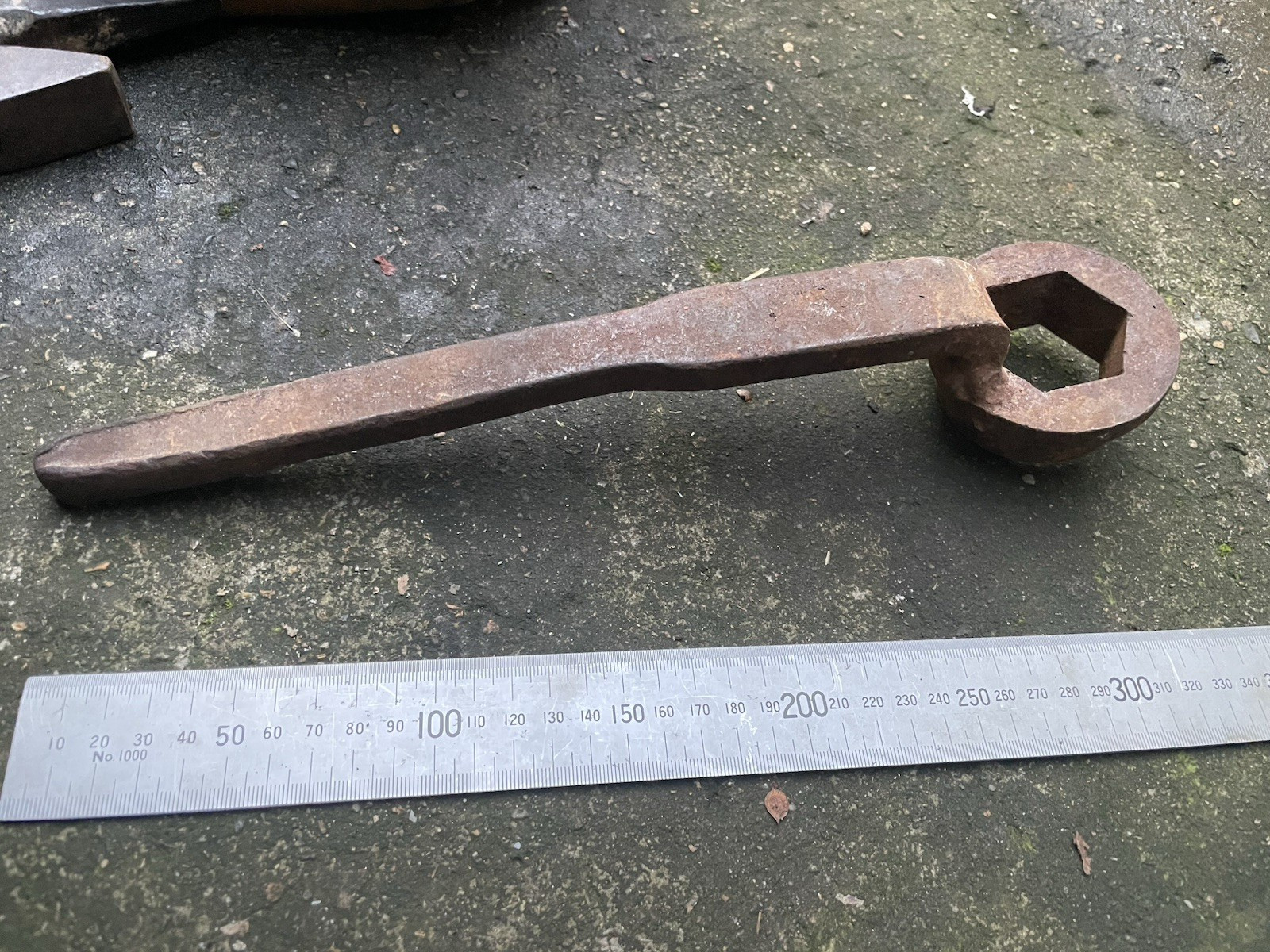 Antique whole steel offset 6 points Ring wrench size 42mm
