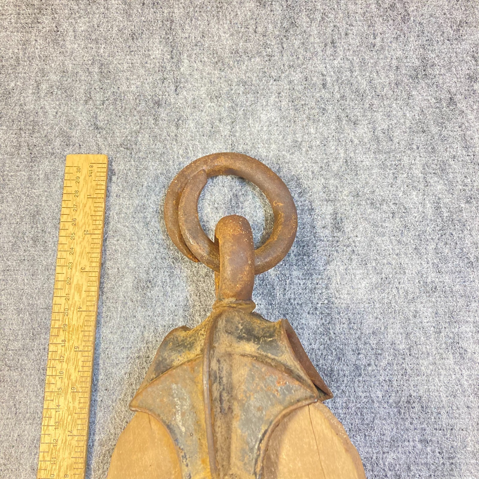 Vintage Barn Pulley Single 5 1/2″ Wheel Forged Hanging Ring