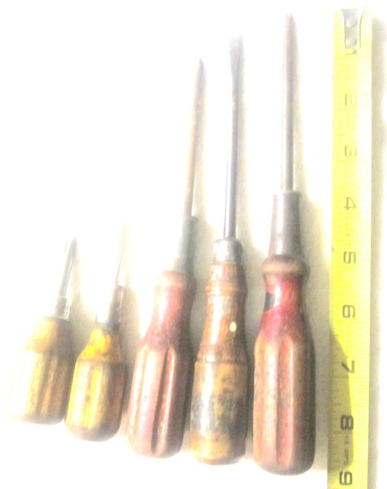5 in lot wood handle car auto kit screwdriver,tool,phillips & flat tip VTG set