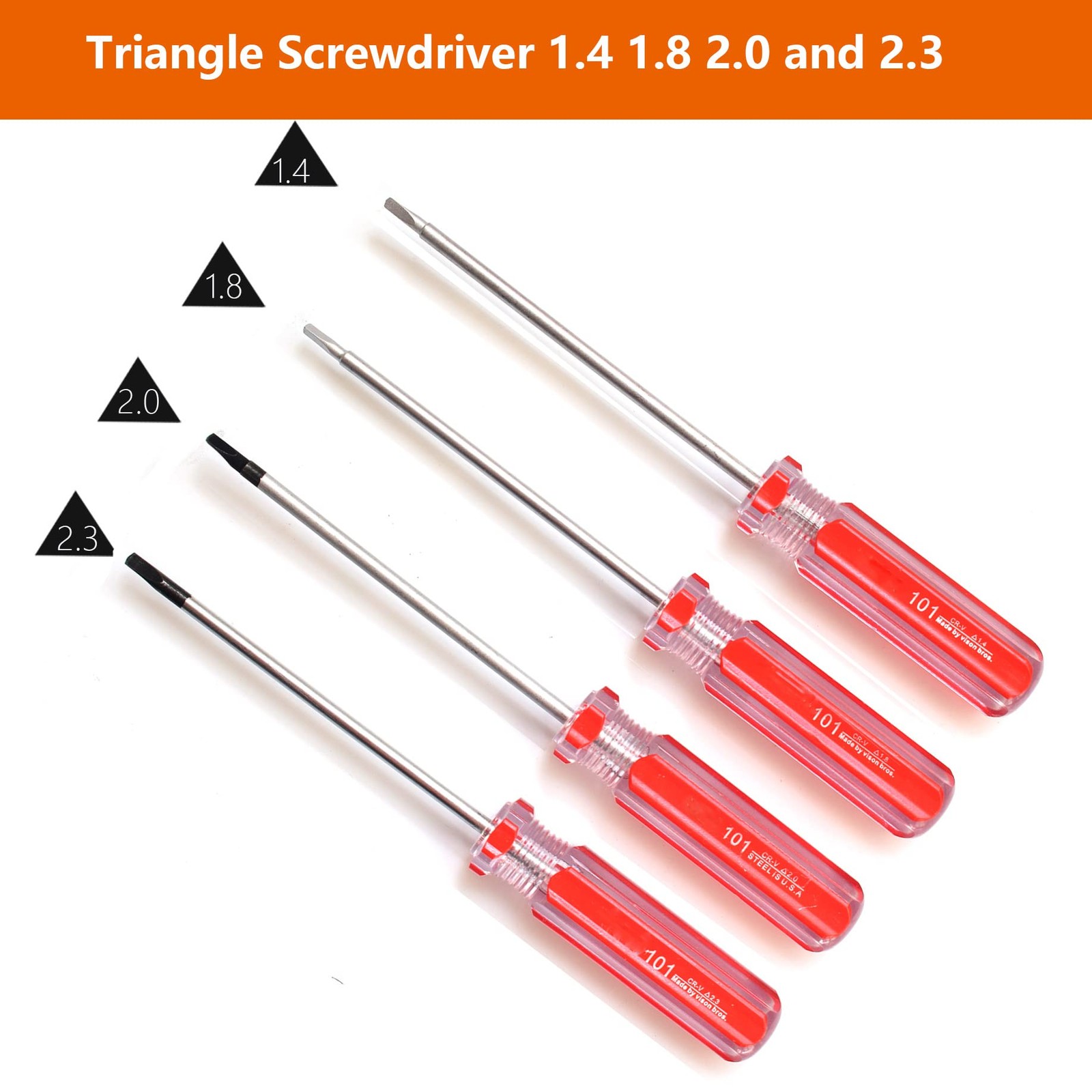 Triangle Screwdrivers Set 7 Sizes 1.4mm 1.8mm 2.0mm 2.3mm 2.7mm 3.0mm 4.2mm, SKZ