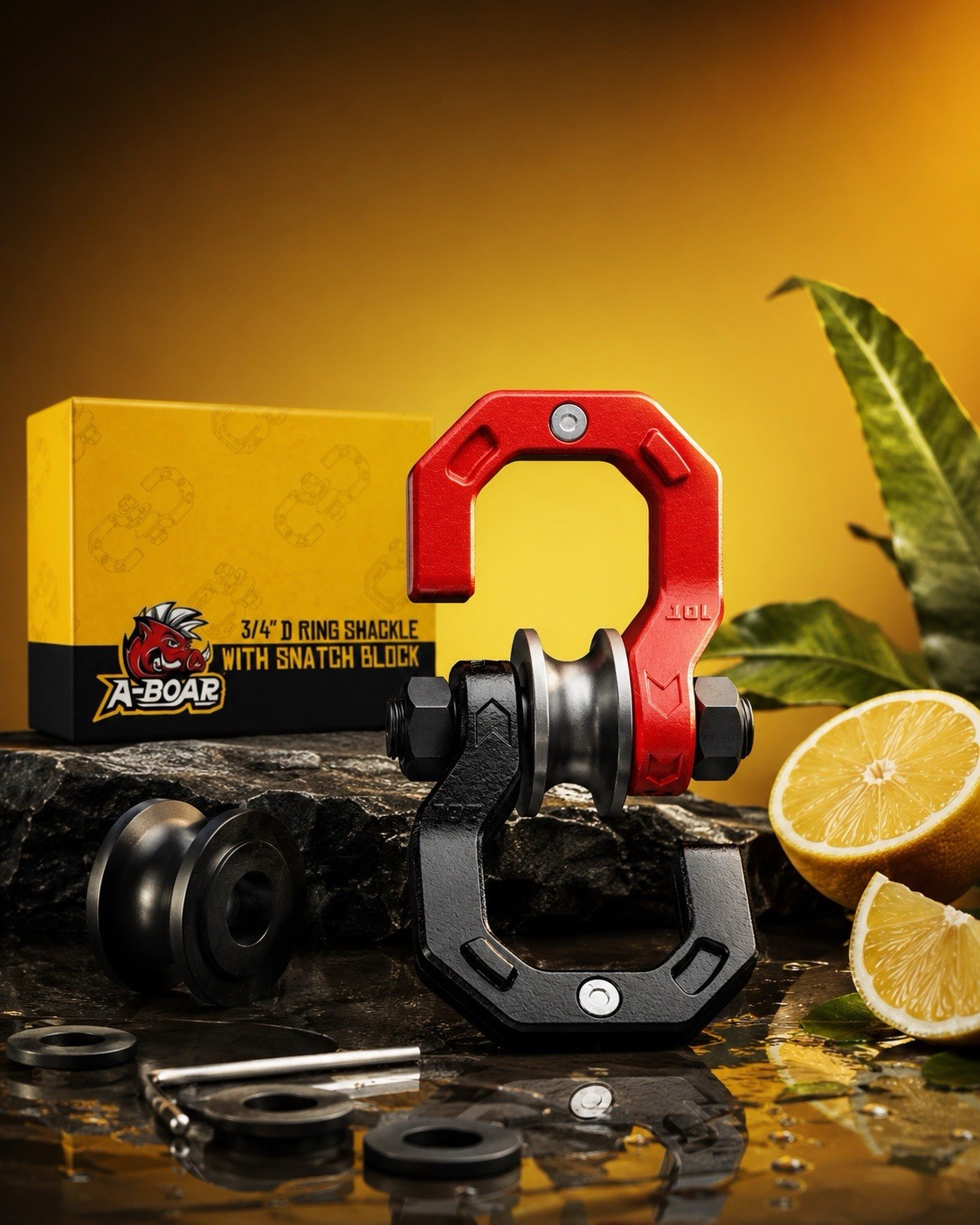 Heavy Duty Off-Road Tow Hitch” 3/4” D-Ring Shackle + Snatch Block Recovery Kit