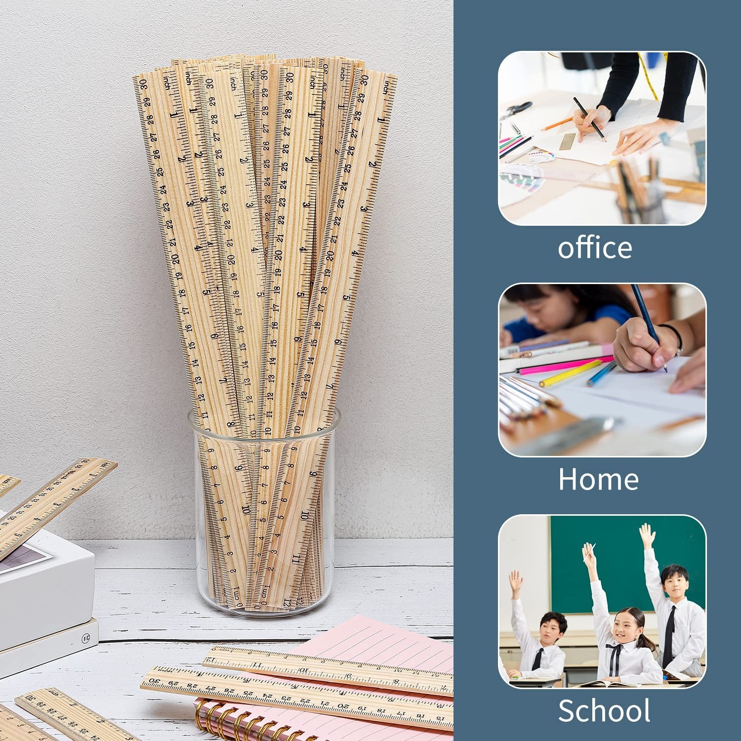 120 Pack 12-Inch Wooden Rulers – Double-Sided Measuring Tool for Office & School