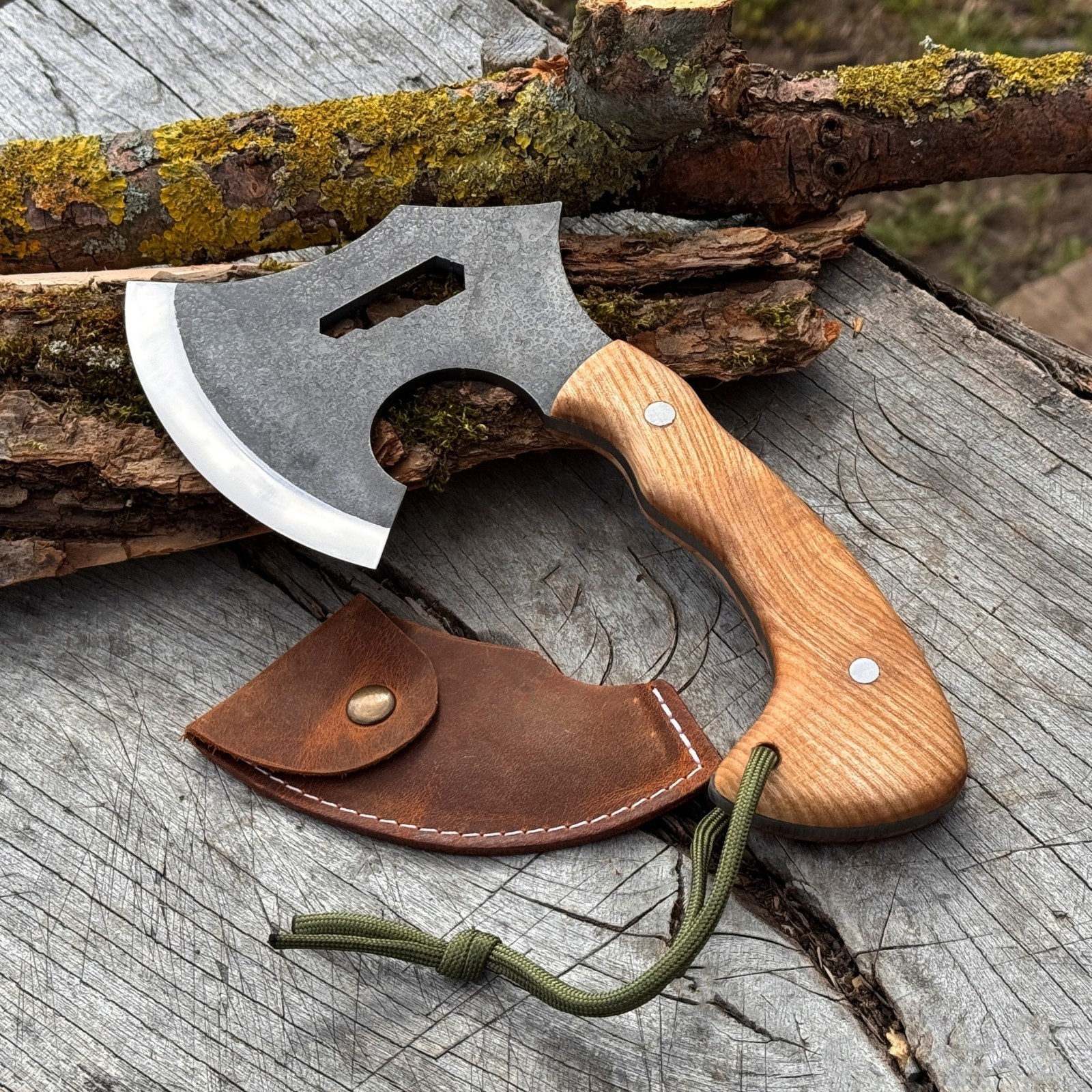 9.25” Camping Axe Hand Forged 52100 Carbon Steel Compact Bushcraft Hatchet