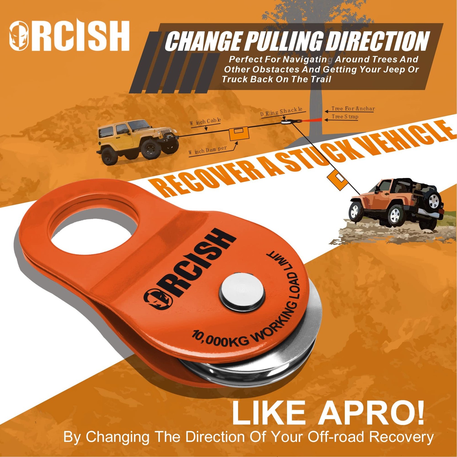 ORCISH 10 Ton Snatch Block, 22,000 LBS Capacity Block and Tackle Pulley Syste…