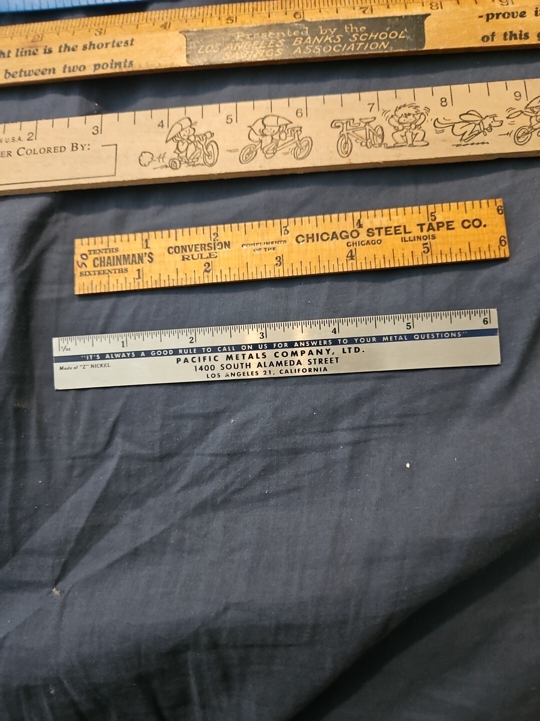 Lot 6 Vintage Advertising Rulers Wooden Plastic Metal. Exxon, chicago Steel
