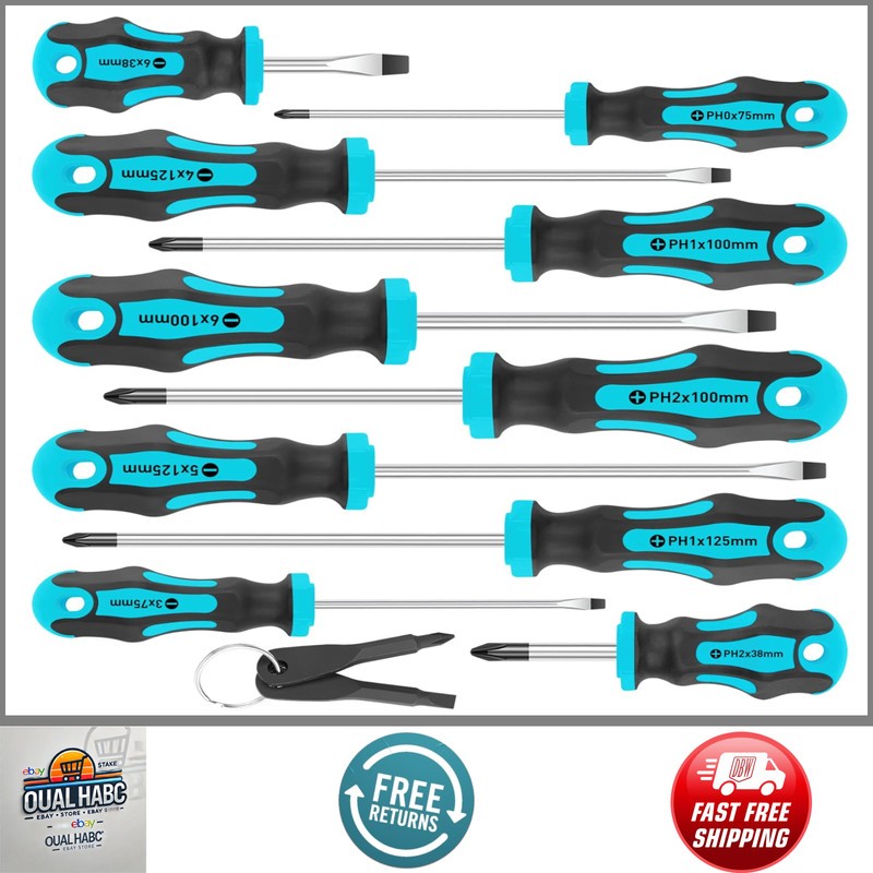 10‑Pc Magnetic Screwdriver Set 5 Phillips 5 Slotted Cushion Grip 2pcs Mini Screw