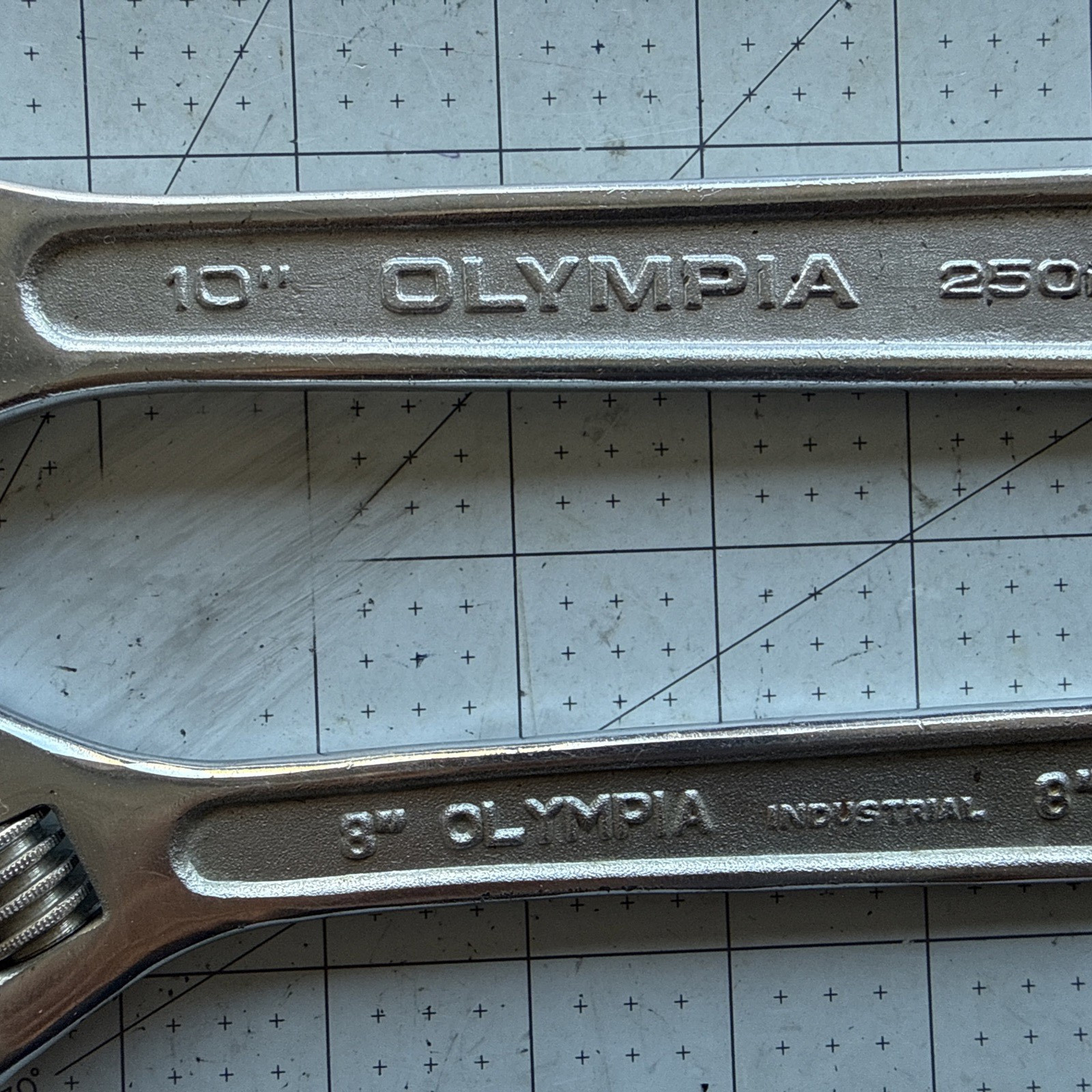 ADJUSTABLE WRENCH LOT 10″ & 8 OLYMPIA- CLEAN TOOLS NO OWNER MARKS