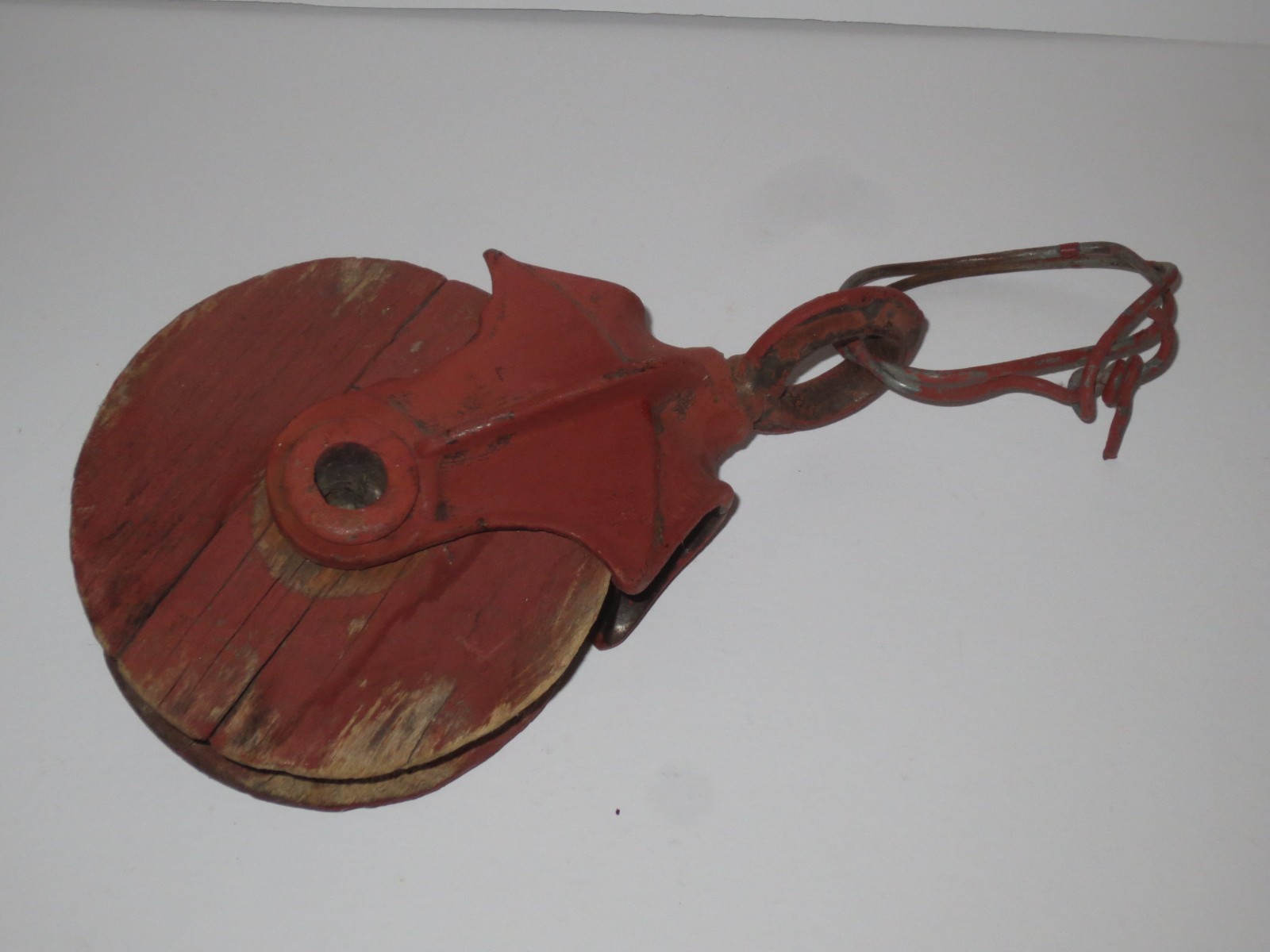 Antique Vintage Cast Iron Hay Trolley Pulley With Original Old Red Barn Paint