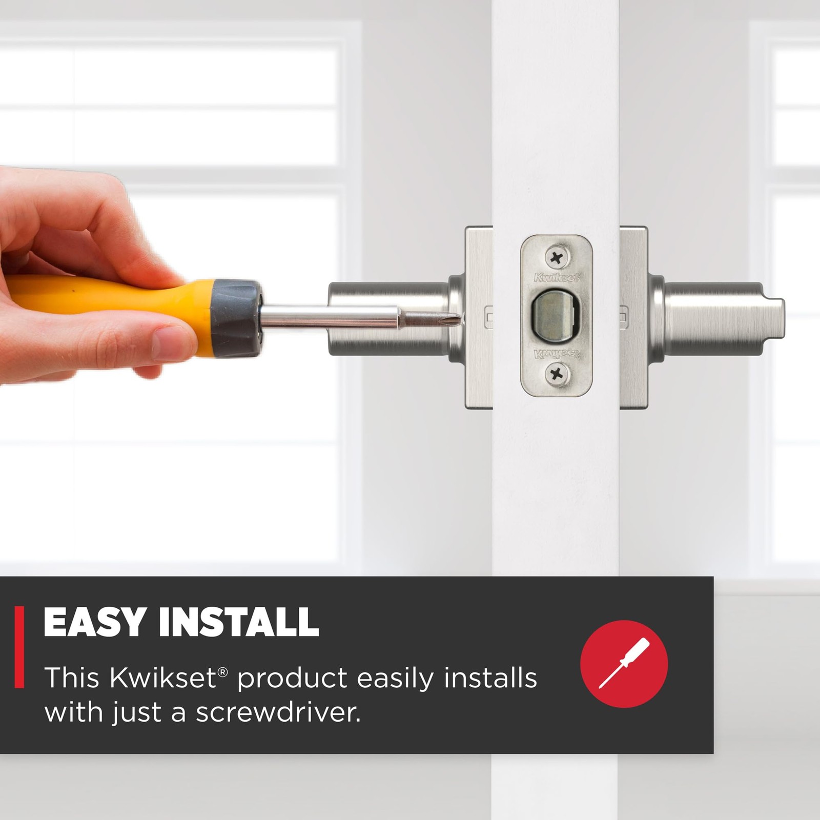 Kwikset Casey Interior Privacy Door Handle with Lock, 1 Pack, Satin Nickel