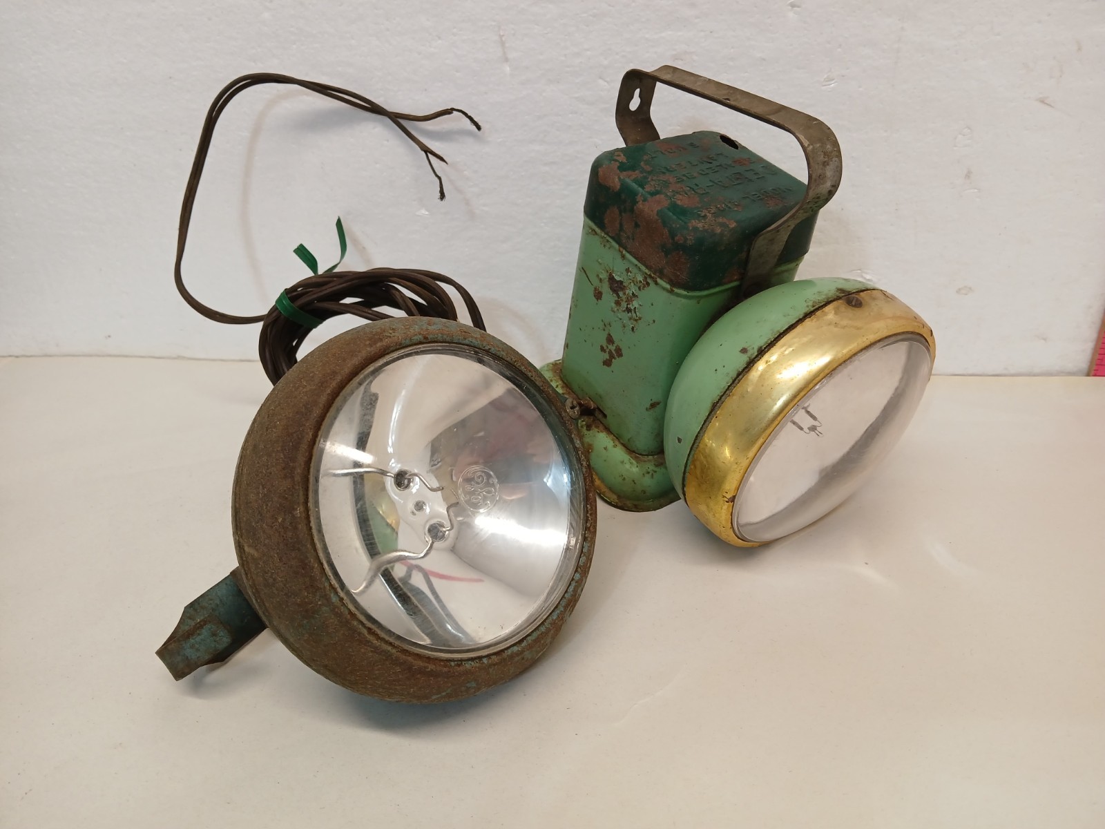Vintage Handheld Utility Spotlight & GE Work Light Garage Farm Steampunk Decor