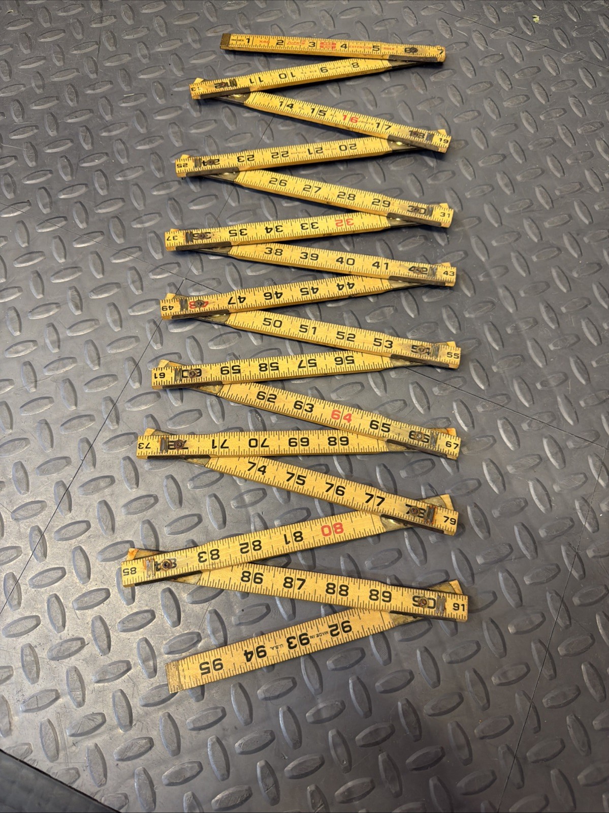 Vintage Lufkin X48 Red End 8′ Folding Carpenter Rule w/ Extension Wood & Brass