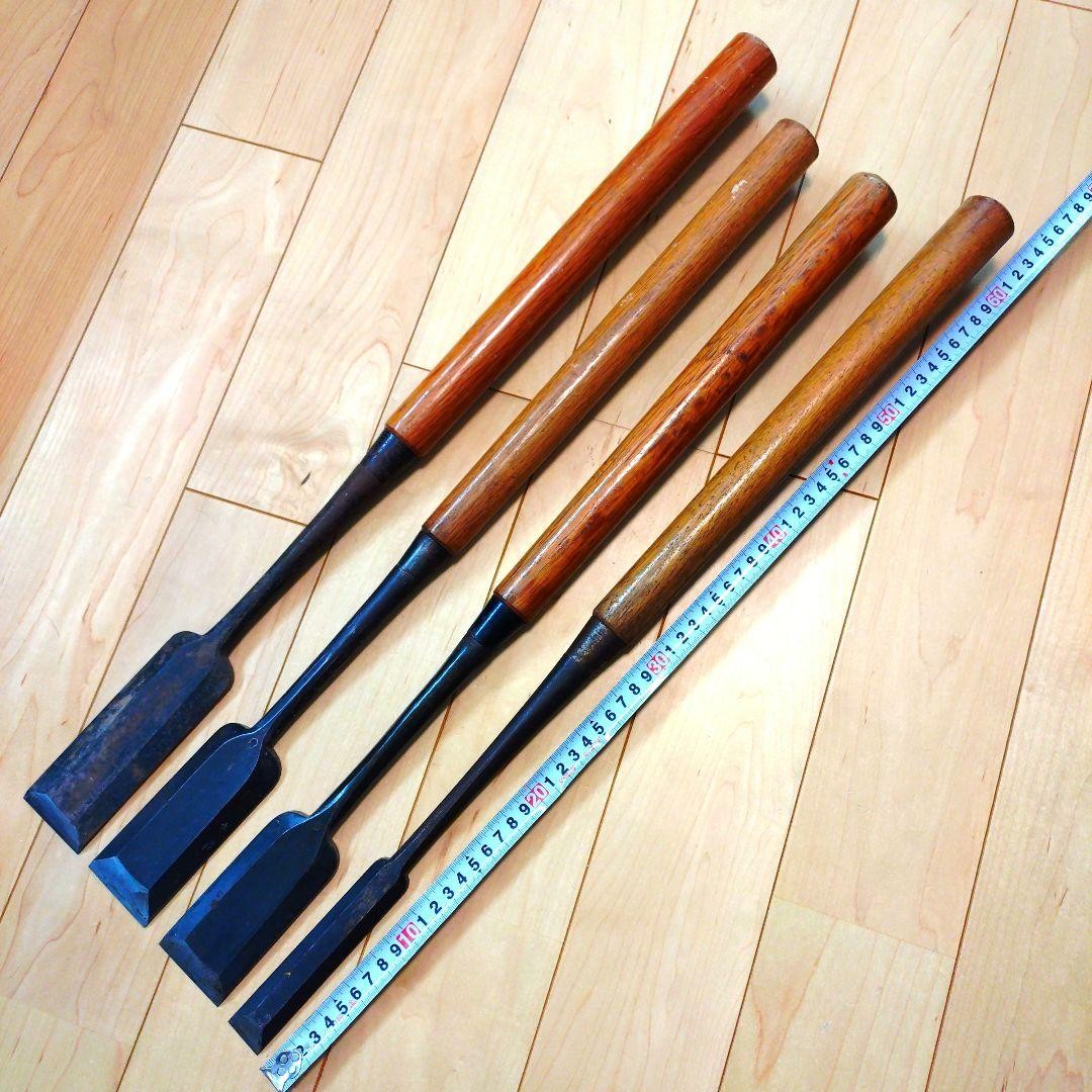 Japanese Tsuki Nomi Thrust Chisel Set of 4 Ginjiro 24mm 48mm Woodworking Tool