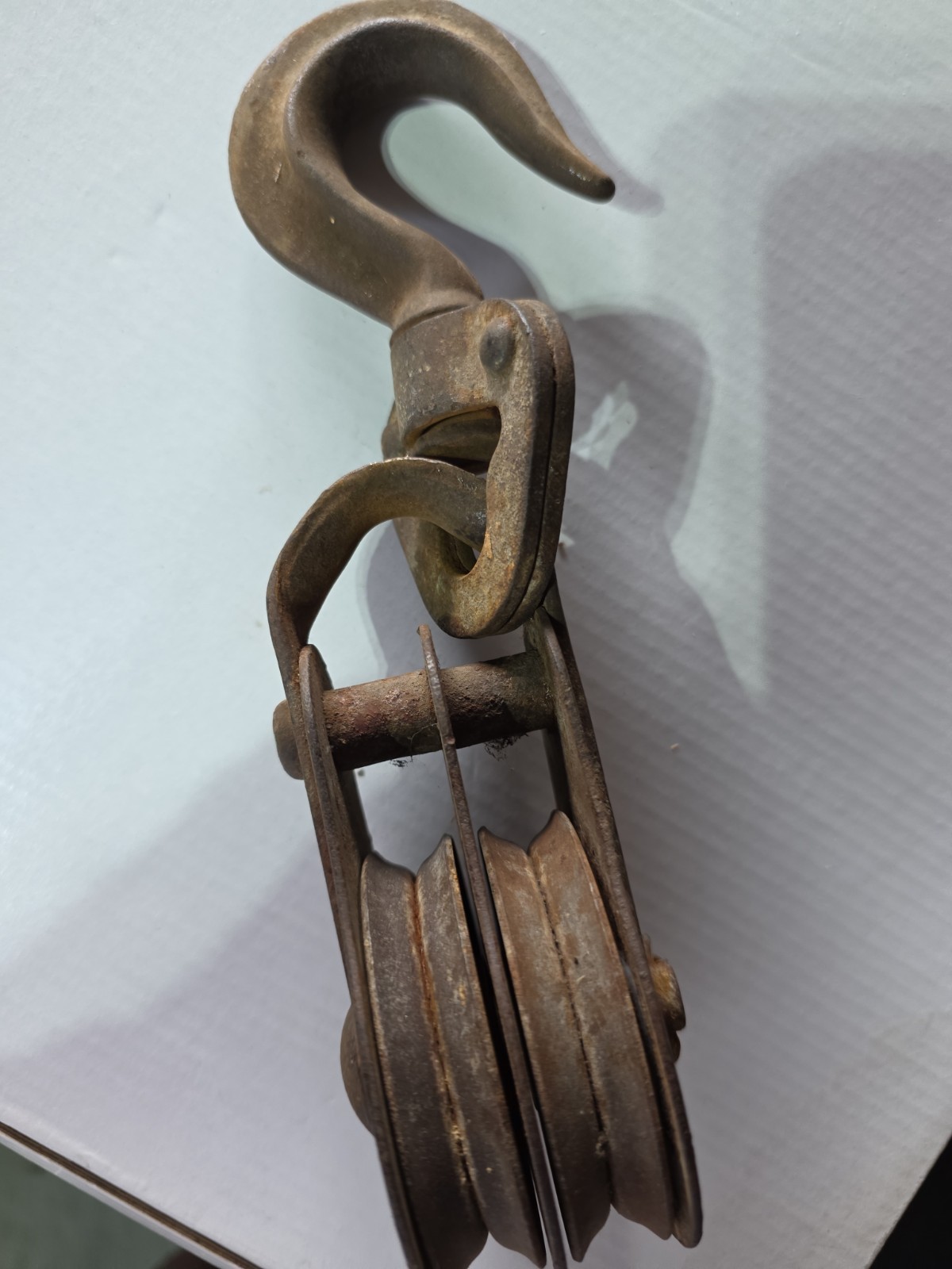 Vintage Double Sheave Pulley Block w/ Hook – Antique Farm Barn Industrial Riggin