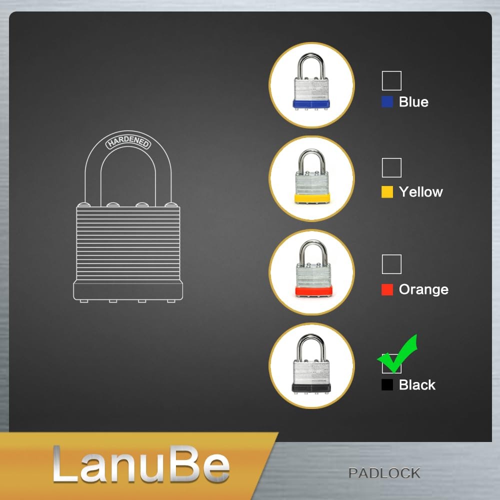 Laminated Padlock Keyed Alike 6 Pack 40mm Normal Shackle Black Plastic Hoop 6Loc