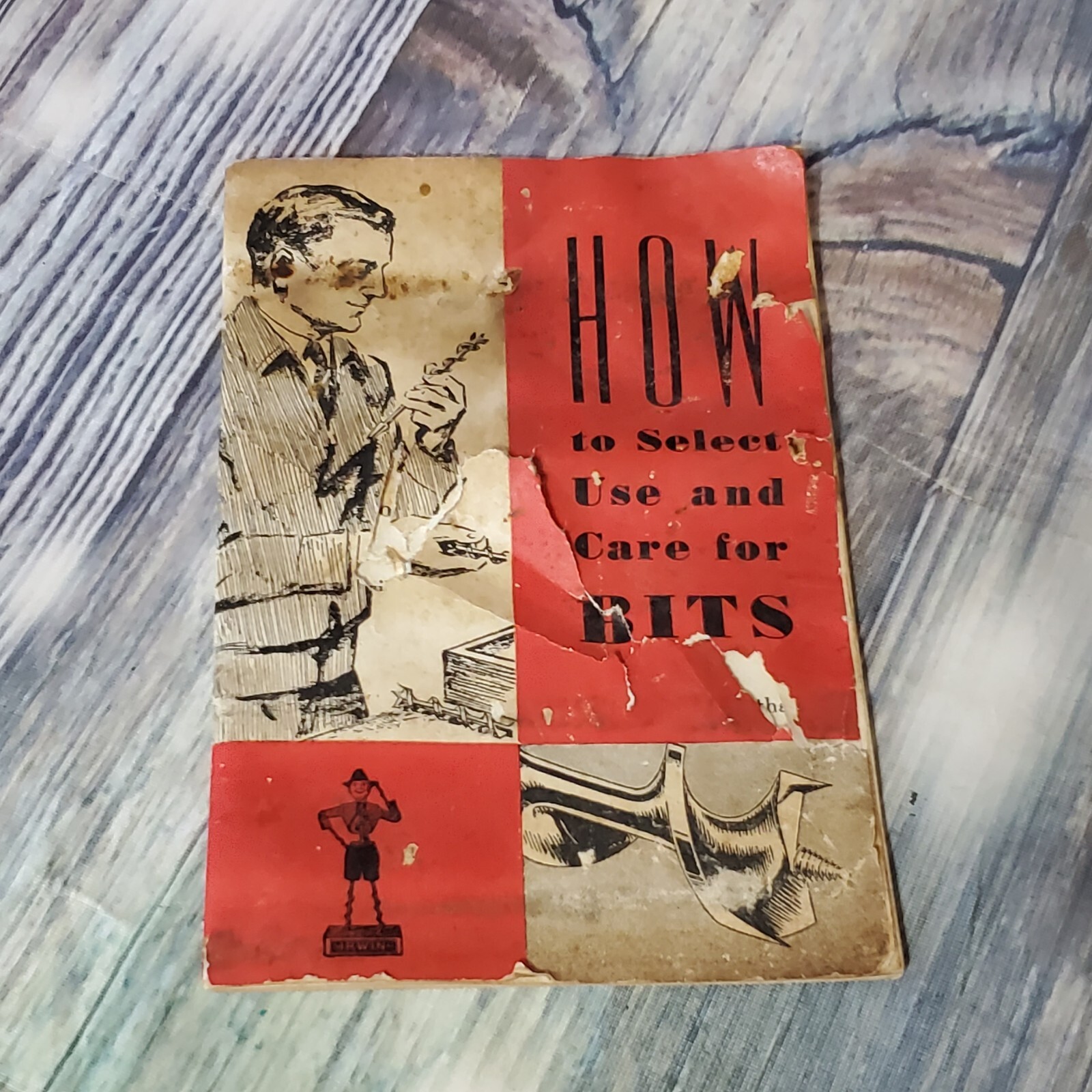 Vintage Irwin Auger Bits 6 Pieces In Wood Box W/ Booklet 1951 Broken Lid Clasp