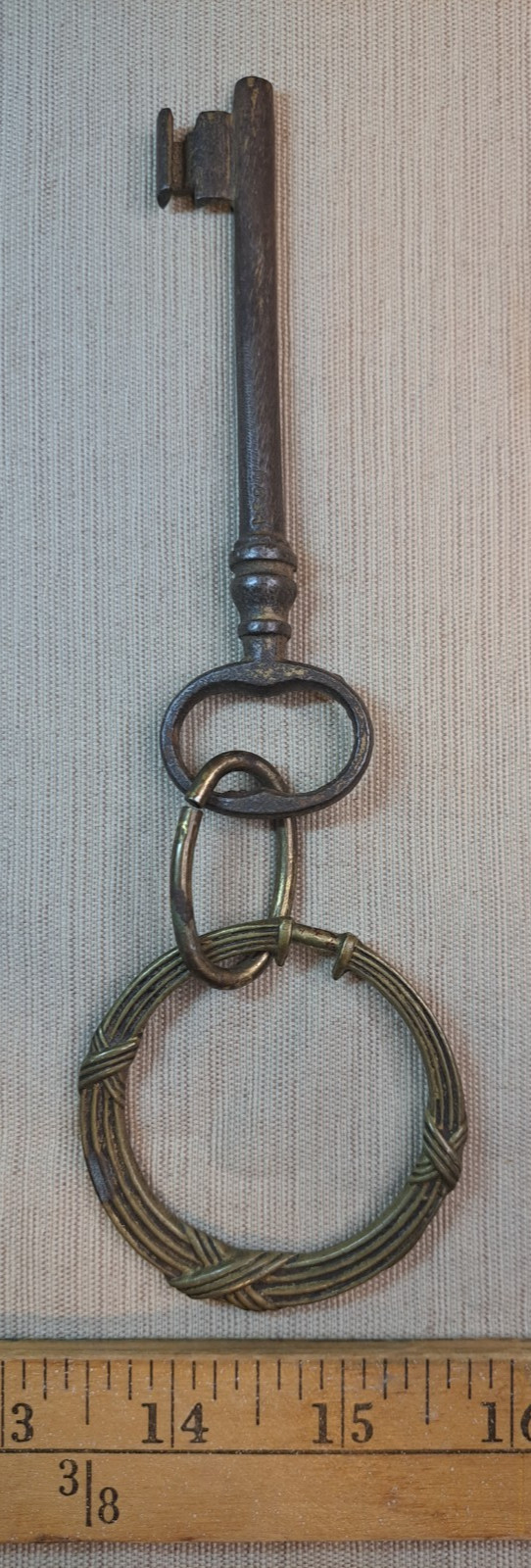 Antique Victorian Skeleton Key on Ornate Brass Ring – 3.25” Warded Door Key