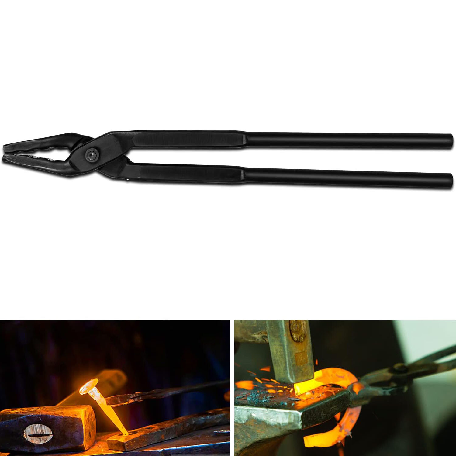17 inch Wolf Jaw Blacksmithing Tongs For Beginner & bladesmiths & Craftsmen