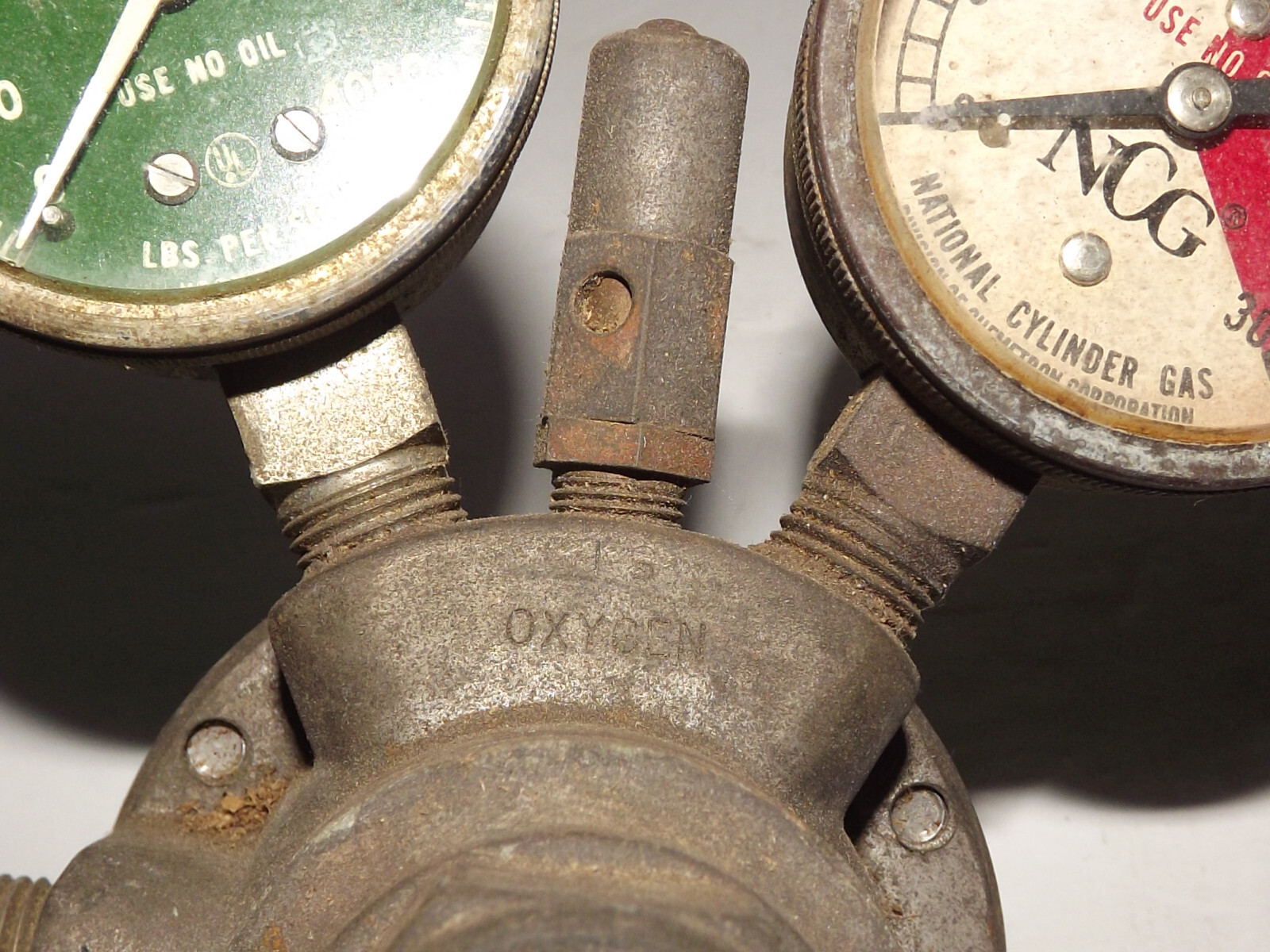 Vtg National Cylinder Gas Double Oxygen Gauge Use No Oil Steampunk Repurpose