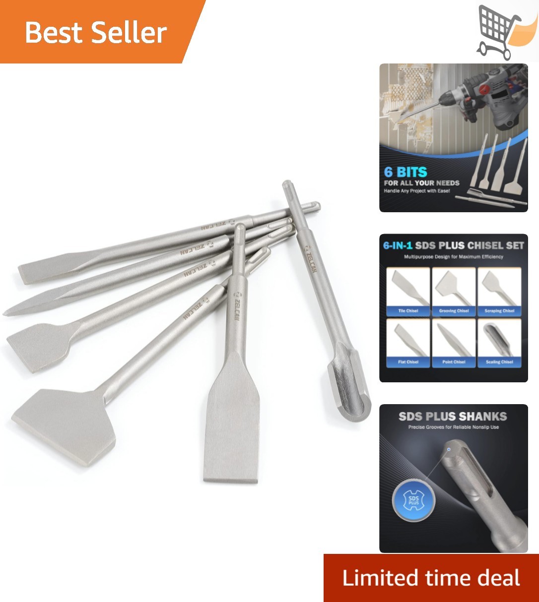 6pc Masonry Concrete Chisel Set SDS Plus Shanks Tile Grooving Scraping Tool