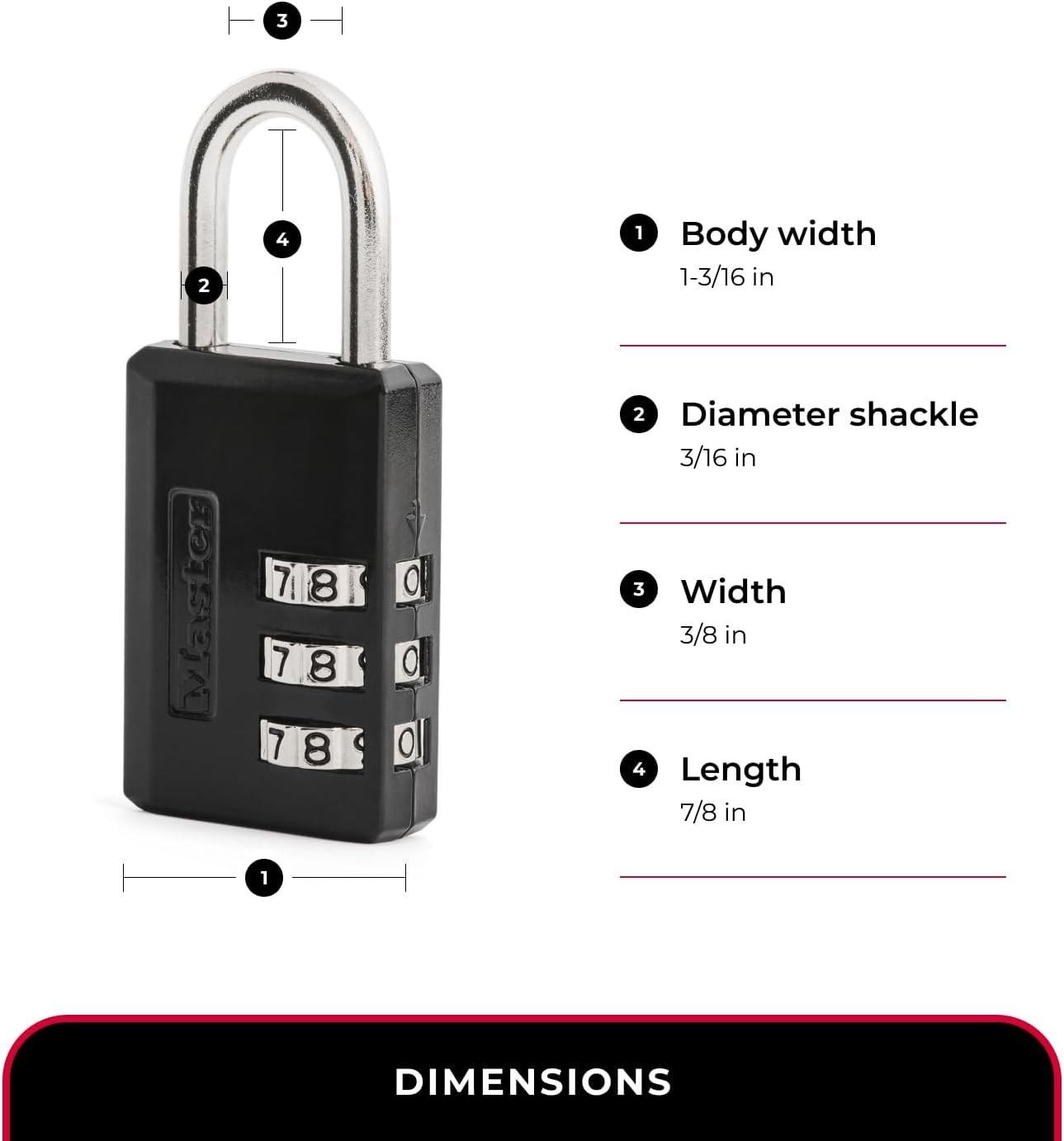 Black Combination Padlock, Indoor Gym Locker Lock with Customizable 3-digit Code