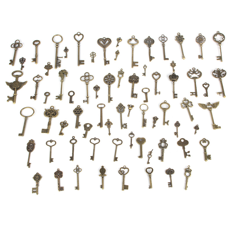 69 Pcs Set Antique Vintage Old Look Ornate Skeleton Key Fancy Heart Bow Decor US