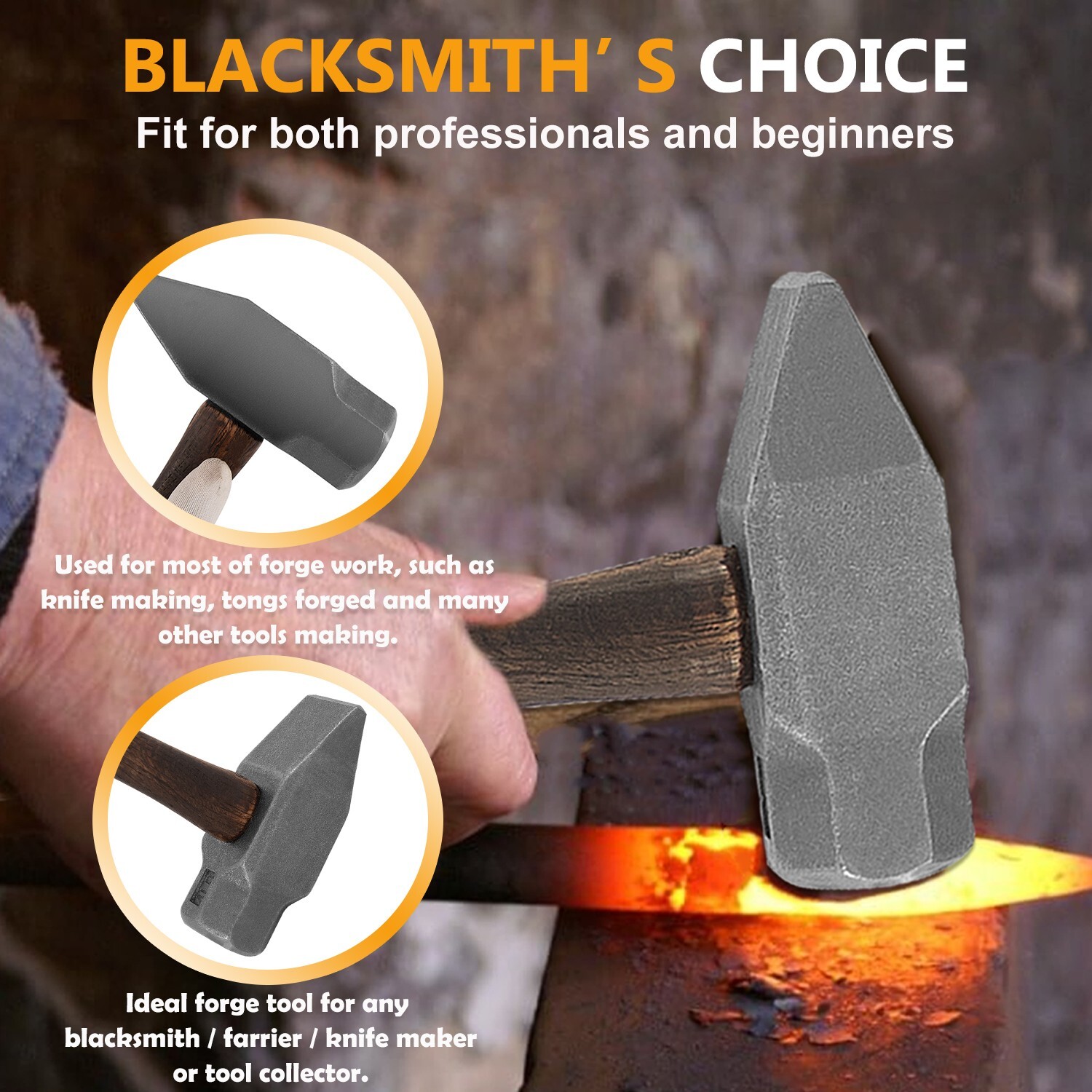Blacksmith 4LB Handmade Hammer Metal Forged Knife Making & Forging Tools