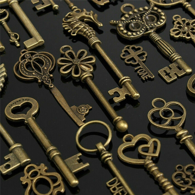 69 Pcs Set Antique Vintage Old Look Ornate Skeleton Key Fancy Heart Bow Decor US