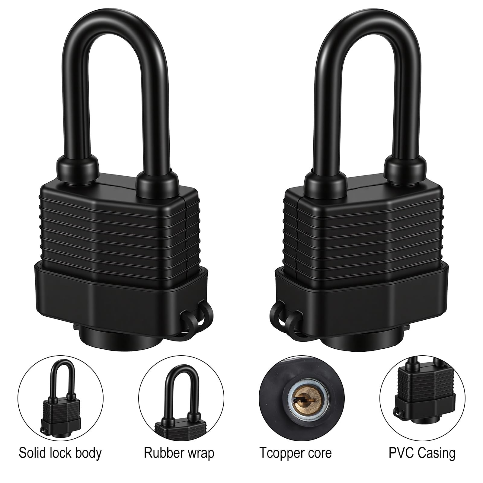 6 Pack Waterproof Padlocks Keyed Alike Heavy Duty Long Shackle Padlock Set wi…