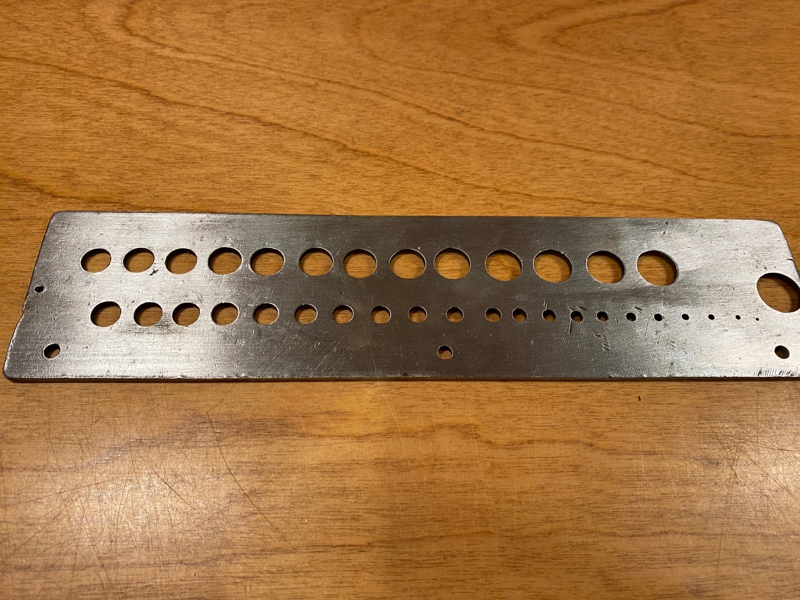 Vintage 1/8″ Steel Drill Gauge/Index, Handmade?, 10-1/2″ x 2-1/2″ x 1/8″