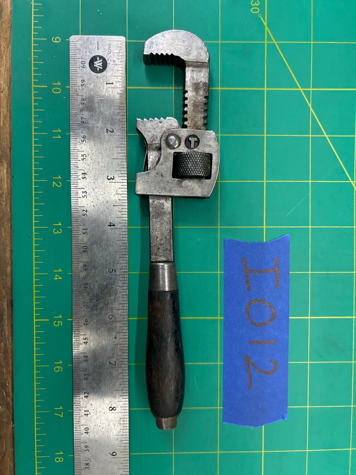 Vintage 8” Long Adjustable Monkey Pipe Wrench with Wood Handle, Made In U.S.A