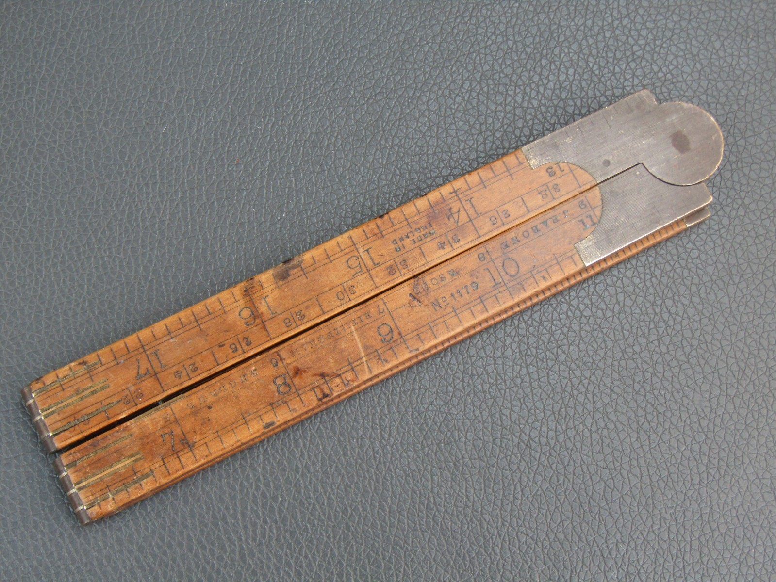 Vintage boxwood & brass 4 fold 24″ rule ruler No 1179 by J Rabone & Sons