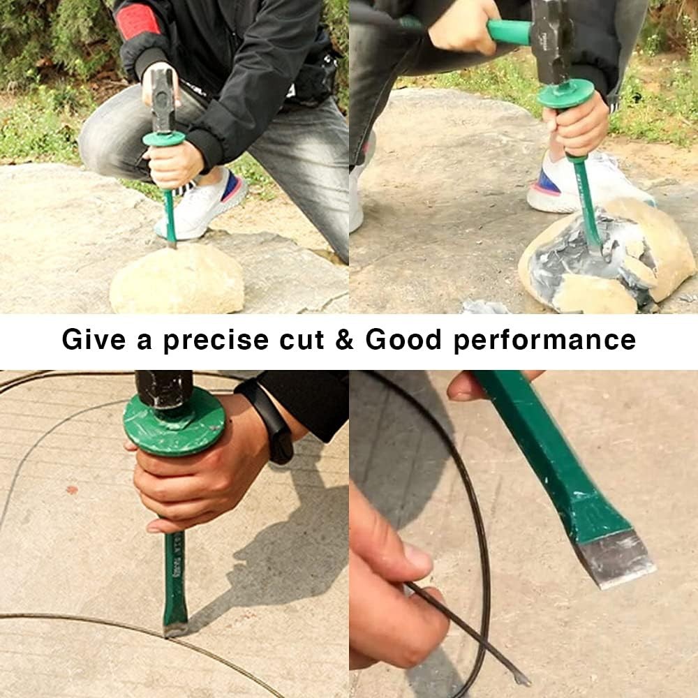 Masonry Chisel with Hand Guard, 12 Inches Heavy Duty Flat End Rock Concrete