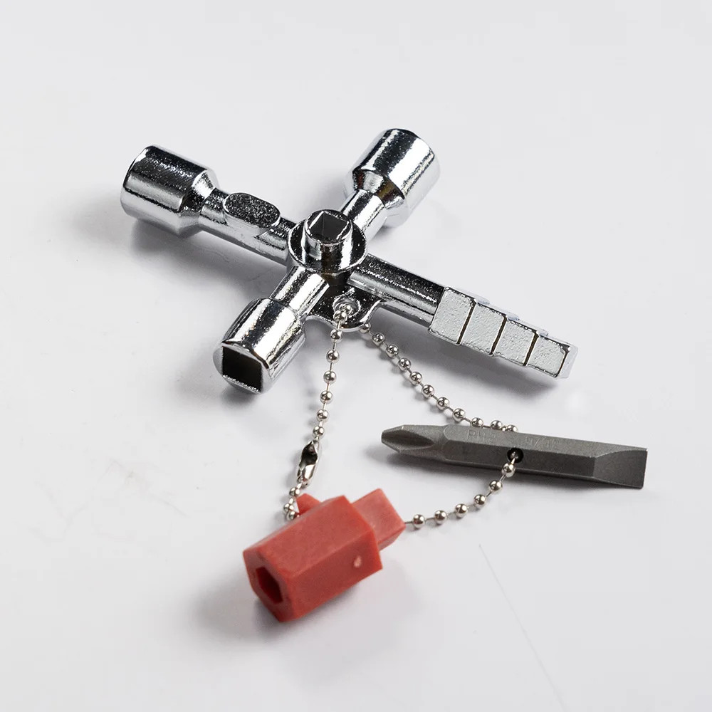 4 in 1 Electric Cabinet Elevator Hex Key Wrench Valve Water Meter Tool Silver